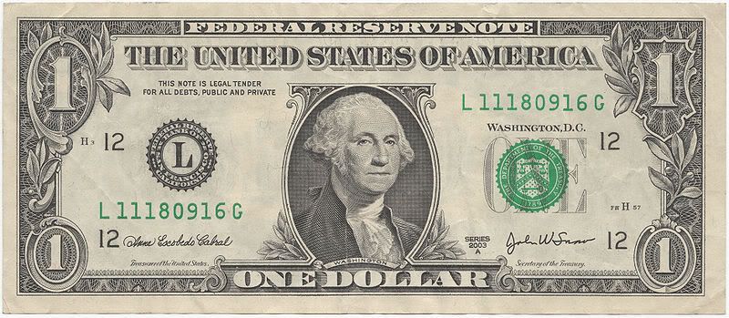 1 dollar bill replica